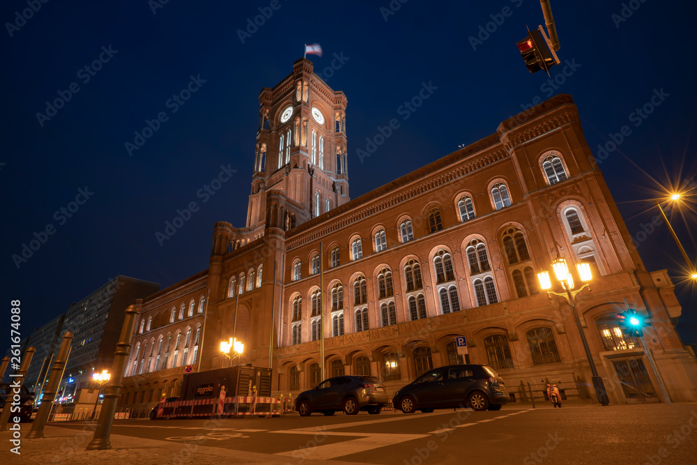 Germany, Berlin, Red Town Hall, night
