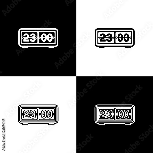 Set Retro flip clock icons isolated on black and white background. Wall flap clock, number counter template, all digits with flips. Line, outline and linear icon. Vector Illustration