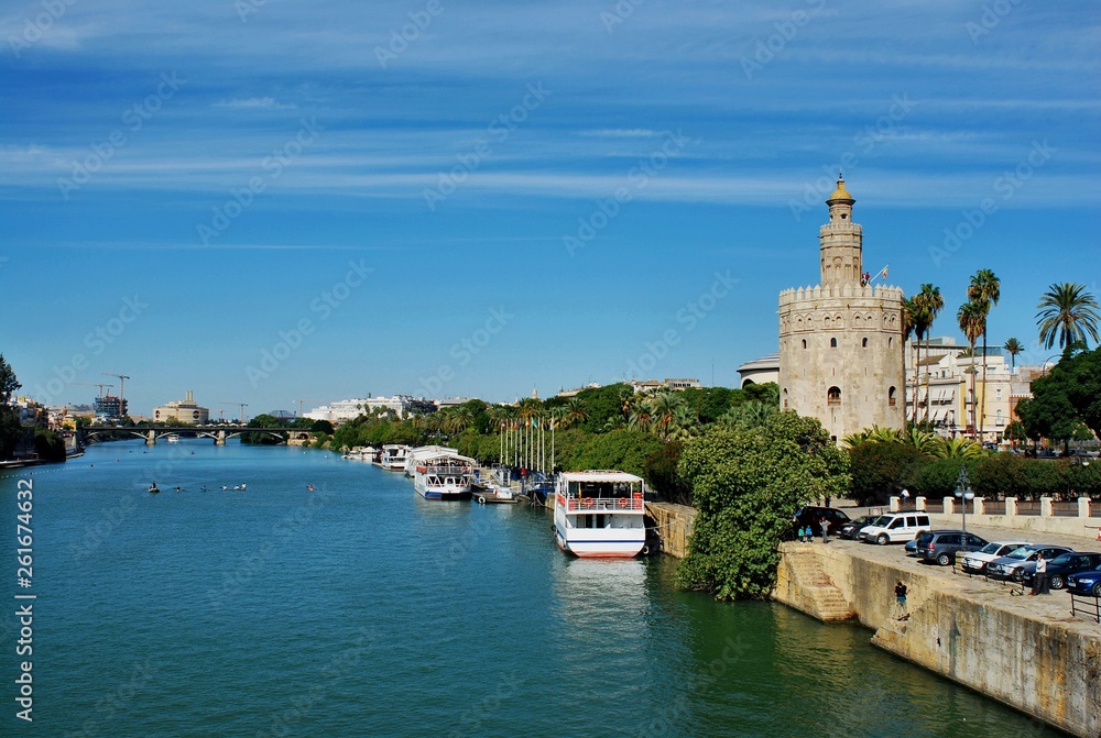 Sevilla; City and Guadalquivir river overview