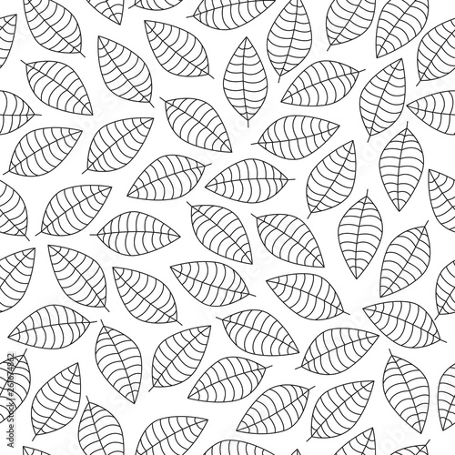 Vector seamless pattern with black leaves silhouettes on a white background'