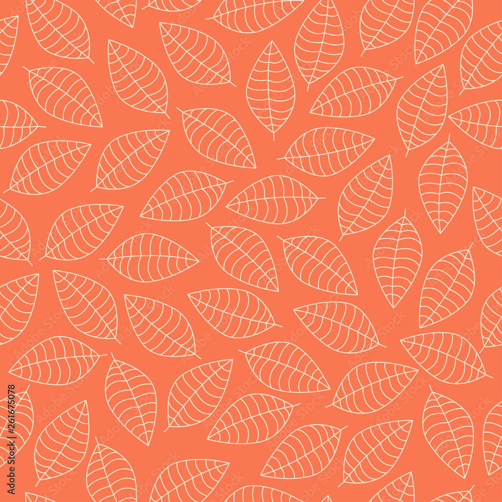 Vector seamless pattern with white leaves silhouettes on an orange Vector seamless pattern with white leaves silhouettes on an orange