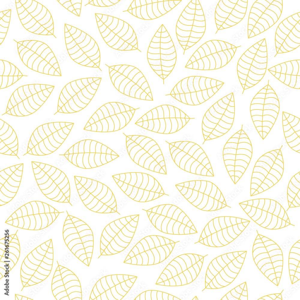 Vector seamless pattern with yellow leaves silhouettes on a white background