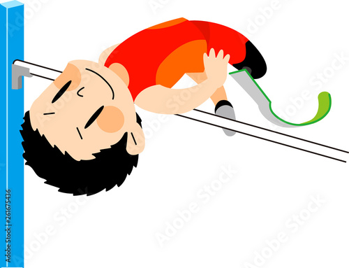 障害者スポーツ　走高跳をする義足の男性