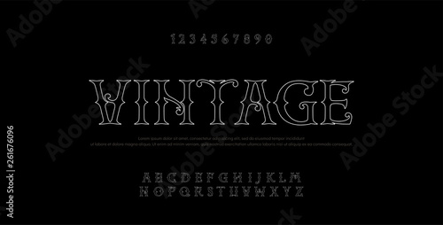Vintage elegant alphabet thin line letters sans serif fonts set. Exclusive old lettering typography font classic style. Vector illustration