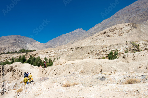 Ishkashim, Tajikistan - Aug 23 2018: Ruins of Khaakha Fortress in the Wakhan Valley in Ishkashim, Gorno-Badakhshan, Tajikistan. It is located in the Tajikistan and Afghanistan border. photo