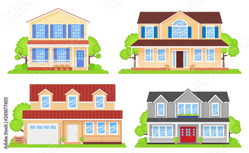 House front. Vector illustration. Exterior home building.