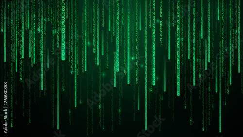 Green matrix numbers. Cyberspace with green falling digital lines. Abstract background Vector illustration