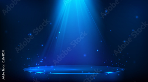 Scene illuminated with blue light. Magic party background. Vector illustration