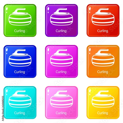 Curling icons set 9 color collection isolated on white for any design