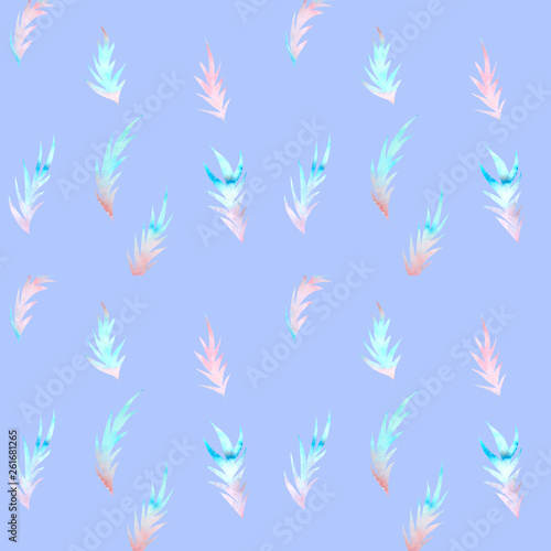 Abstract summer watercolor pattern. Tropical leaves. Design for greeting card, invitation, flyer, holiday.