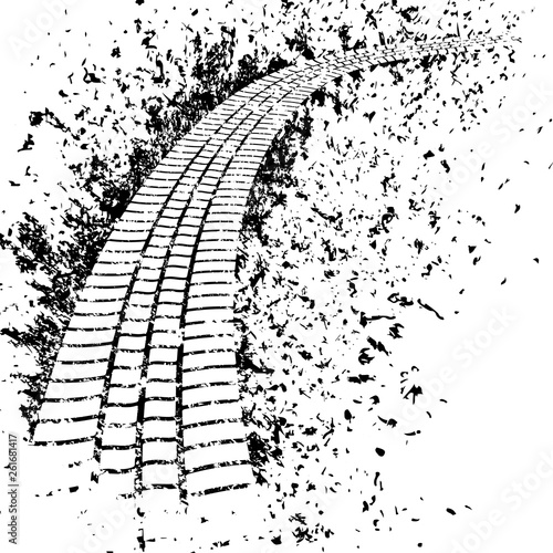 Dirt track from the car wheel protector. Tire track silhouette. Black tire track. Vector illustration isolated on white background