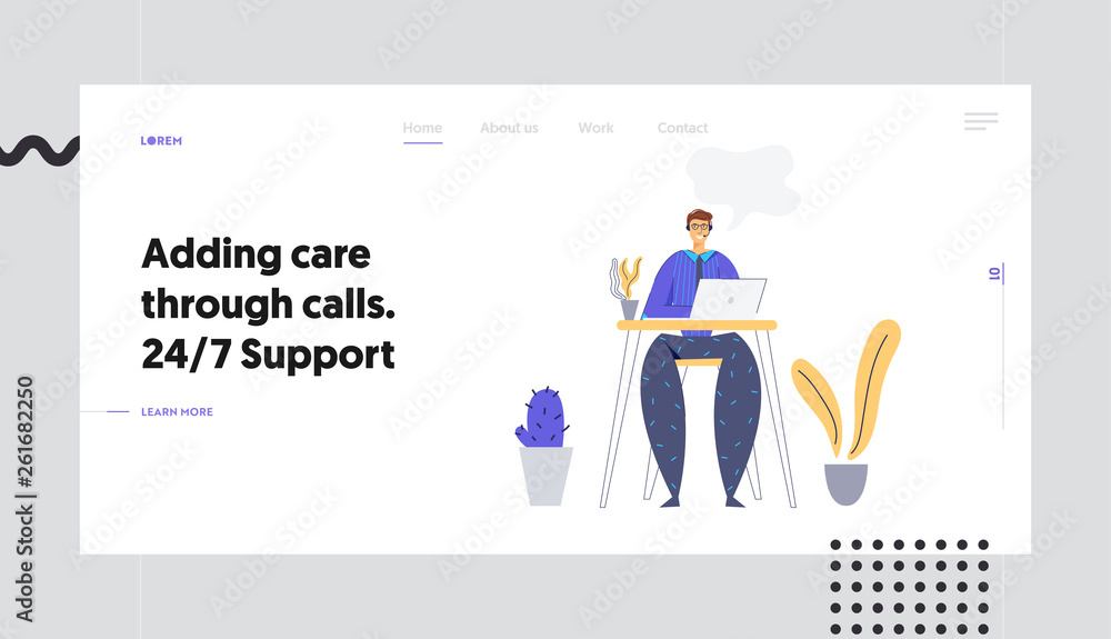 Online Technical Support 24/7 Concept Landing Page with Man Character Consulting Client via Headset. Online Assistance, Male Help Line Call Center Operator Website, Banner. Vector flat illustration Online Technical Support 24/7 Concept Landing Page with Man Character Consulting Client via Headset. Online Assistance, Male Help Line Call Center Operator Website, Banner. Vector flat illustration