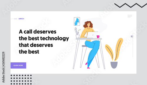 Online Technical Support 24/7 Concept Landing Page Woman Character Consulting Client via Headset. Online Assistance, Female Help Line Call Center Operator Website, Banner. Vector flat illustration