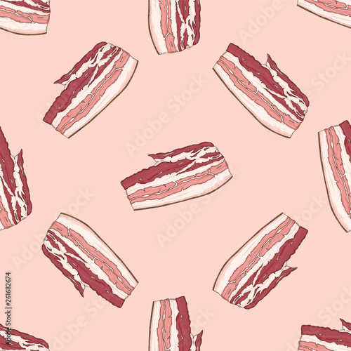 Fresh Pork Bacon Slice Seamless Pattern