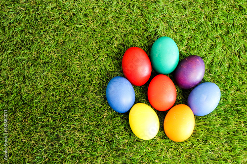 pack of easter eggs in green grass