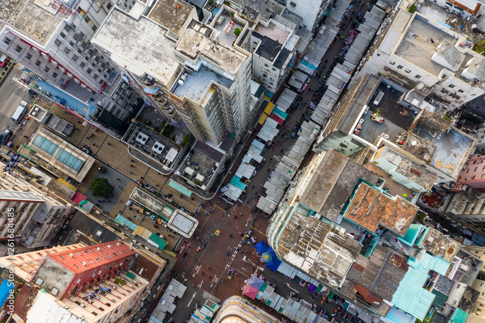 Top down view of Hong Kong street market