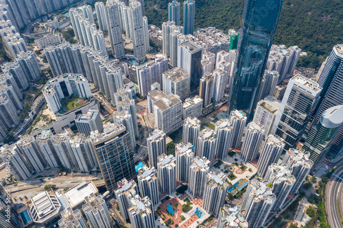 Drone fly over Hong Kong city © leungchopan