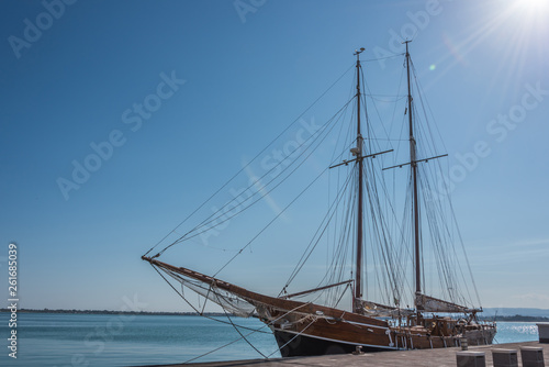 Old Sailing Ship Docked in Sicily on the Mediterranean Coast