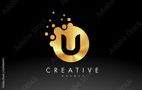 Golden Metal Letter U Logo. U Letter Design Vector
