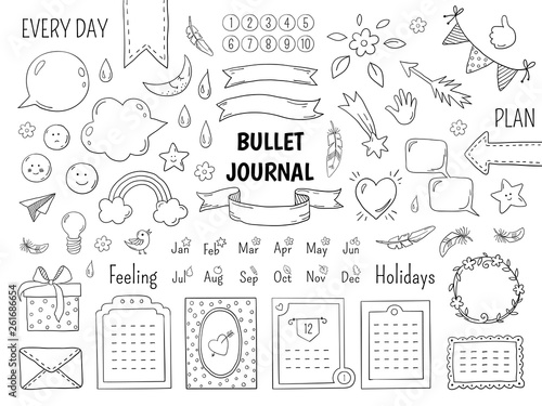 Notebook doodle bullet. Hand drawn diary frame, journal linear list borders and elements. Vector sketch doodle elements planner notes design scribbles photo