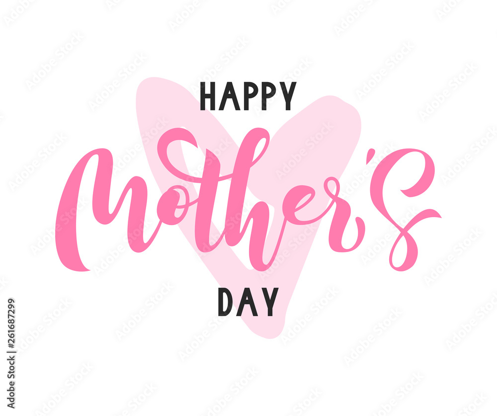 Happy Mothers Day calligraphy poster with big pink heart. Beautiful vector illustration for greeting card and banner template. Happy Mothers Day calligraphy poster with big pink heart. Beautiful vector illustration for greeting card and banner template.