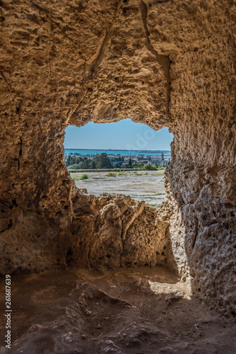 From Inside Cave at the Ancient Archeological Park in Syracuse  Sicily  Italy