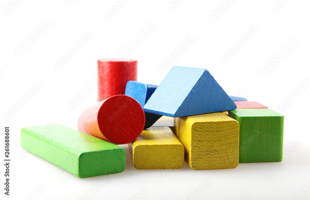 Studio Shot Of Colorful Toy Blocks Against White Background Studio Shot Of Colorful Toy Blocks Against White Background