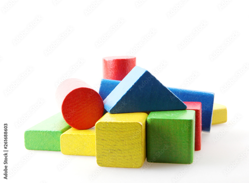 Studio Shot Of Colorful Toy Blocks Against White Background Studio Shot Of Colorful Toy Blocks Against White Background