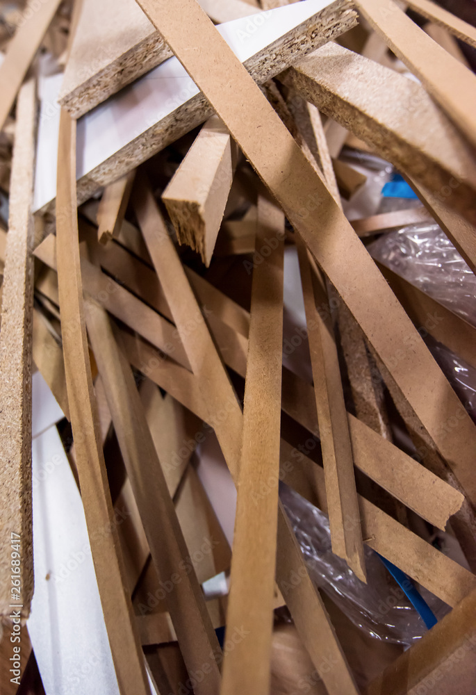 Cut wood pieces remaining from carpenter handcraft Cut wood pieces remaining from carpenter handcraft