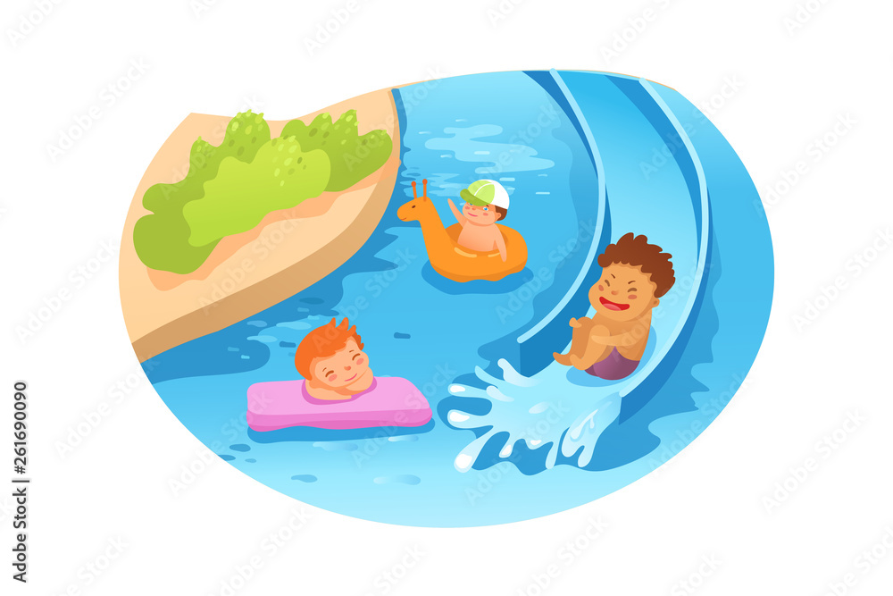 Kids swimming in the pool flat vector illustration