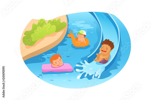Kids swimming in the pool flat vector illustration
