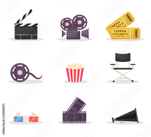 Cinematography items vector illustrations set