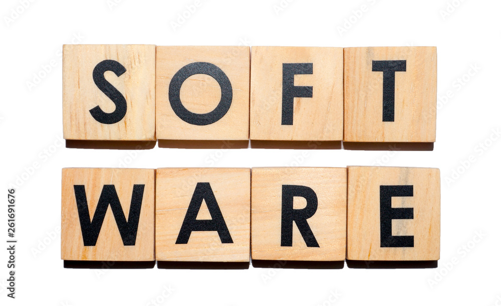 SOFTWARE text on wooden cubes on white background - Image SOFTWARE text on wooden cubes on white background - Image