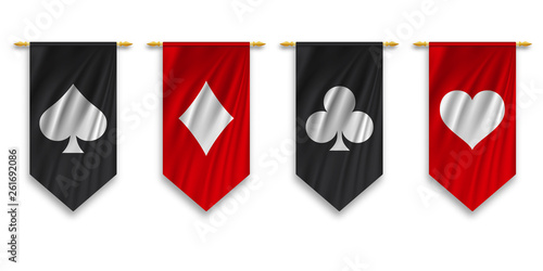 Suit deck of cards on pennant flag. Vector illustration.