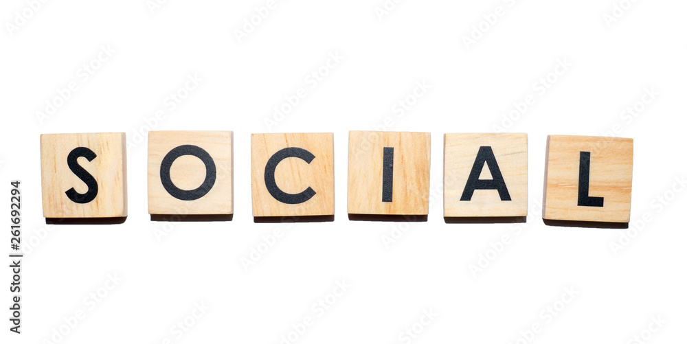 SOCIAL text on wooden cubes on white background - Image SOCIAL text on wooden cubes on white background - Image