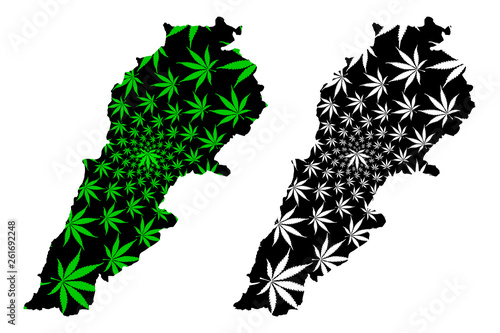 Lebanon - map is designed cannabis leaf green and black, Lebanese Republic map made of marijuana (marihuana,THC) foliage,