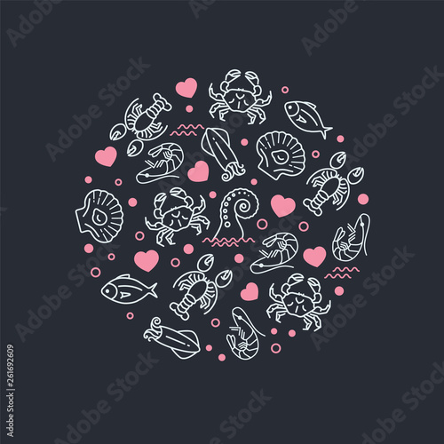 Photography Sea life and heart icons in circle composition