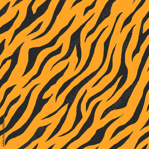 Illustration of seamless animal print pattern texture background. Realistic stripe of tiger skin color. Vector