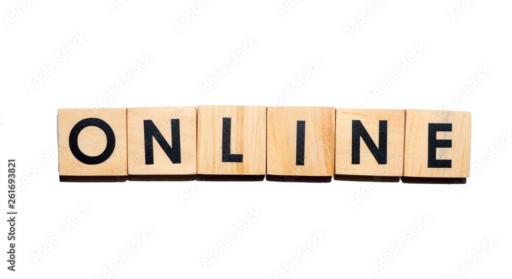 ONLINE text on wooden cubes on white background - Image ONLINE text on wooden cubes on white background - Image