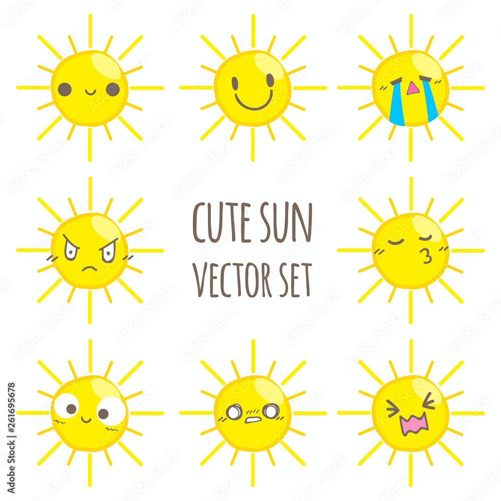 Cute sun vector set