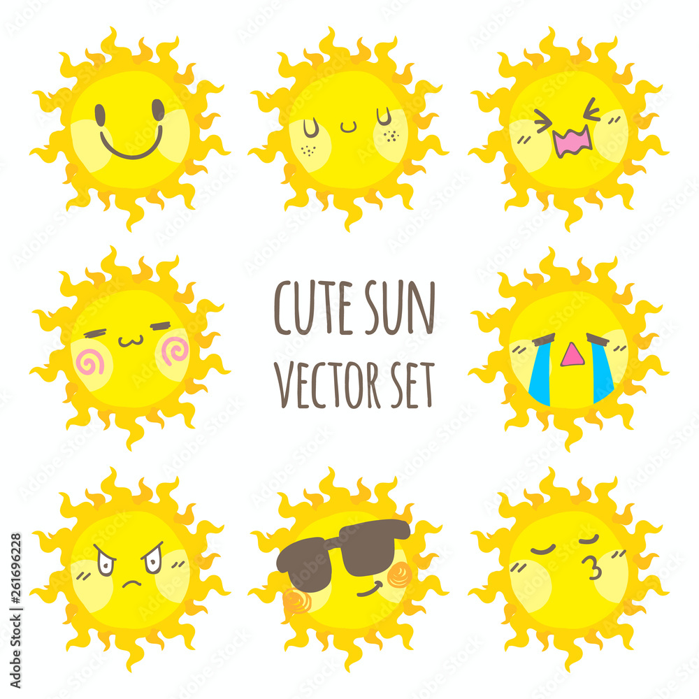 Cute sun vector set Cute sun vector set