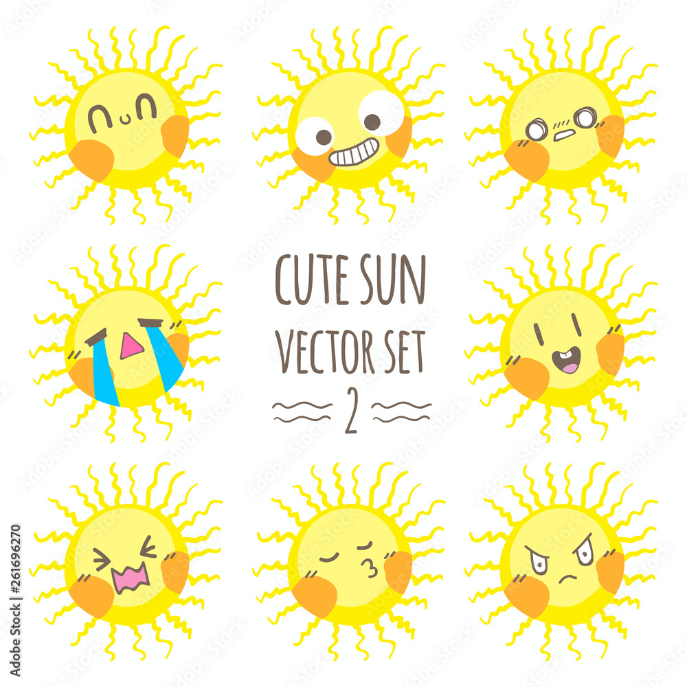 Cute sun vector set - obrazy, fototapety, plakaty 
