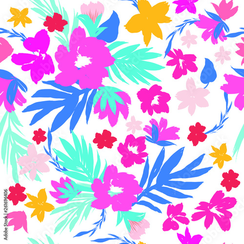 Beautiful Exotic Flowers and Leaves Pattern Vector  Illustration for Surface   Invitation   Notebook  Banner   Wrap Paper