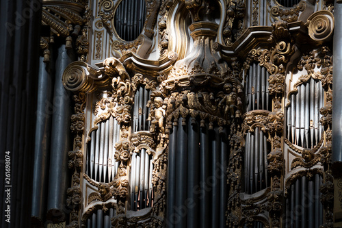 Foto old church organ pipe detail