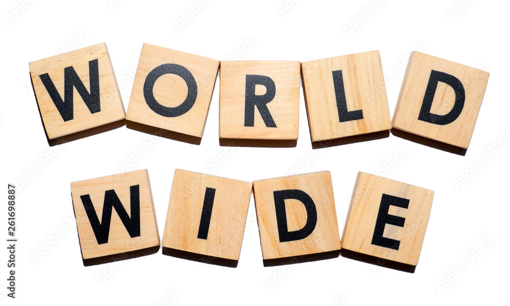 WORLD WIDE text on wooden cubes on white background - Image WORLD WIDE text on wooden cubes on white background - Image