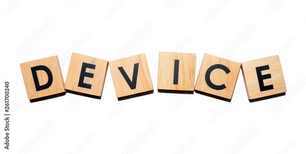 DEVICE text on wooden cubes on white  background - Image