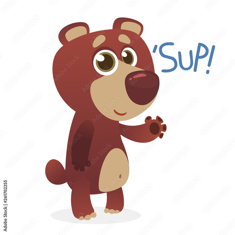 Fototapeta premium Happy cartoon bear. Vector illustration of brown bear isolated. 