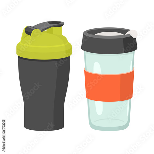 Cups and drink glasses vector icon set. Flat illustration