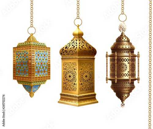 Set of Golden Arabic Lanterns