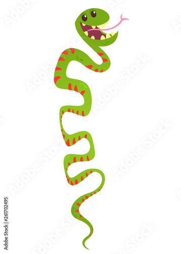 Happy green snake cartoon vector illustration isolated